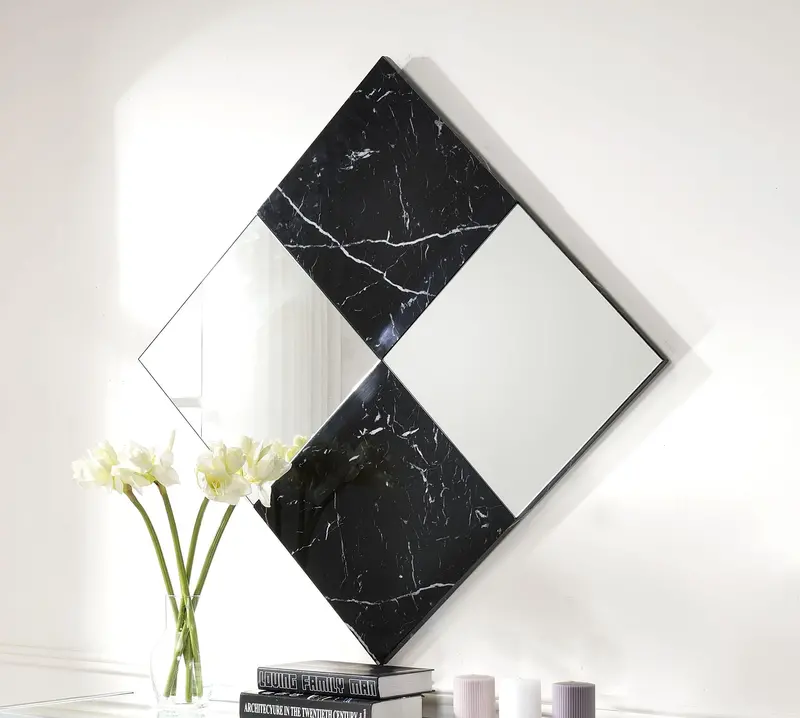 Angwin Mirrored Wall Accent Mirror With Faux Marble Frame 1