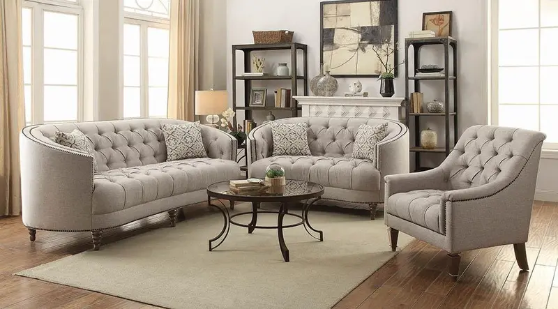 Avonlea Beige Three-Piece Living Room Set – Sofa, Loveseat & Chair 1