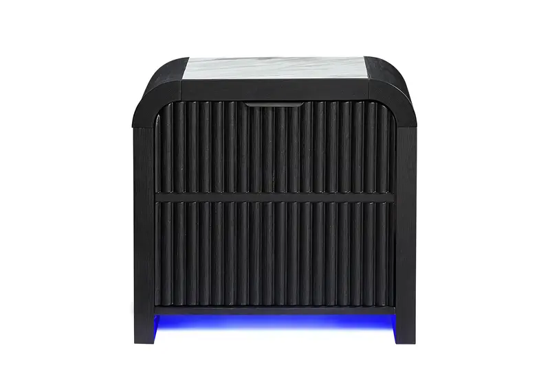 Beckett White-And-Black Nightstand With Led Glow, Beverage Cooler, And Wireless Speaker 1