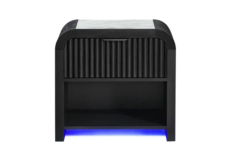 Beckett White/Black Nightstand With Integrated Led Lighting And Bluetooth Speaker 1