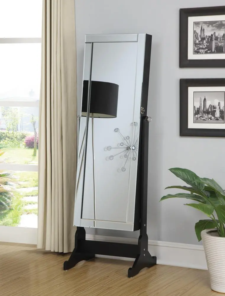 Black Transitional Cheval Mirror With Integrated Jewelry Armoire 1