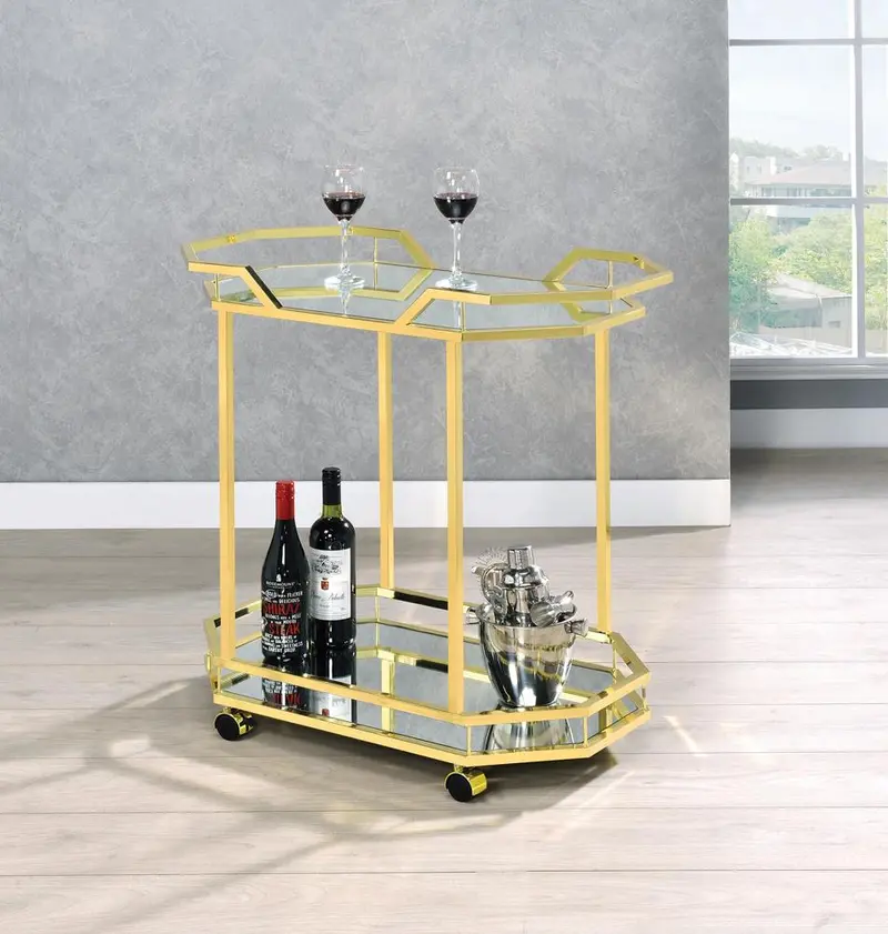 Brass-Finished Serving Cart – Elegant Vintage Rolling Trolley 1