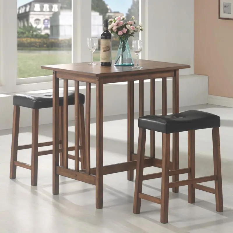 Brown Solid Wood Three-Piece Table And Chair Set 1