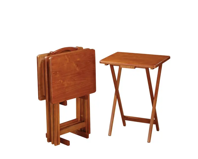 Brown Tray Table Set With Stand – Compact Serving & Storage Solution 1