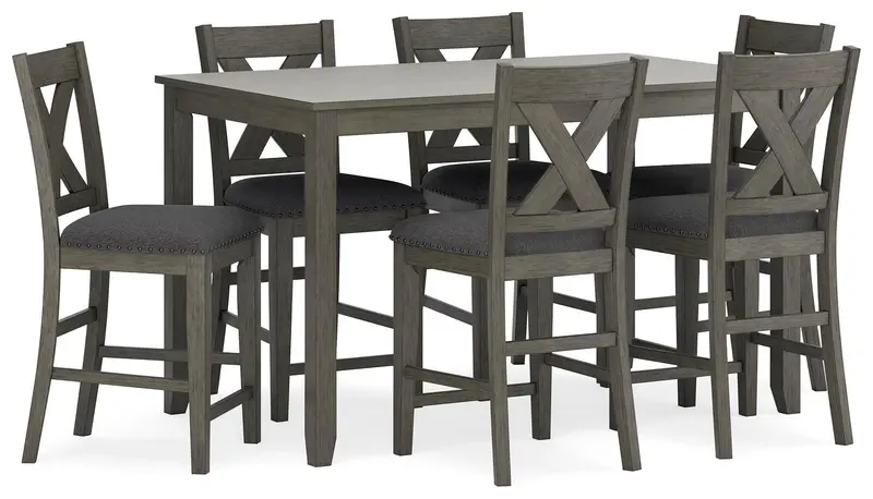 Caitbrook Counter-Height Dining Set: Table + Six Bar Stools 1