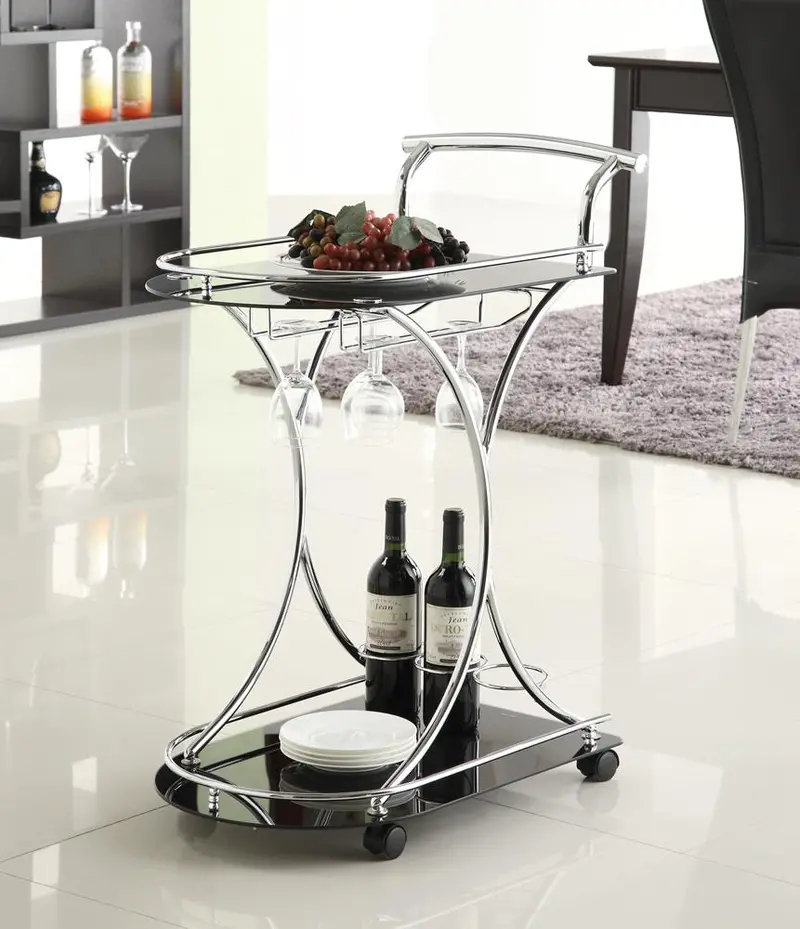 Chrome-And-Black Rolling Serving Cart 1