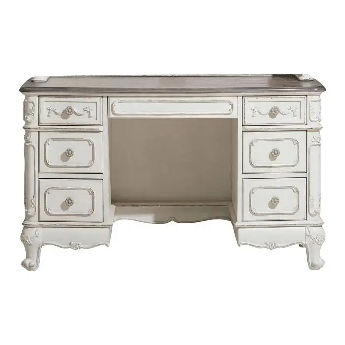 Cinderella Antique White Writing Desk Featuring Grey Rub-Through Accents 1