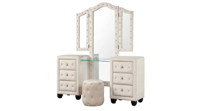 Cream-Colored Vanity Desk – Galaxy Home Sophia 1