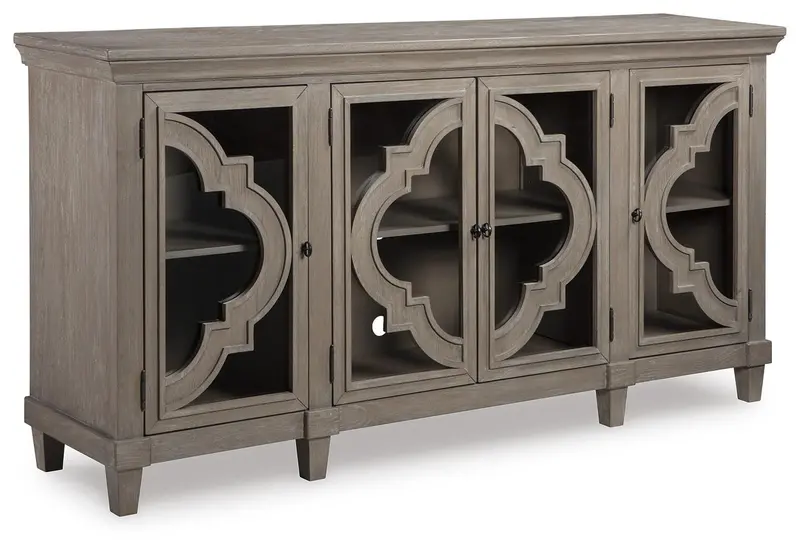 Fossil Ridge Accent Cabinet – Two-Tone Display Cabinet With Glass Doors 1