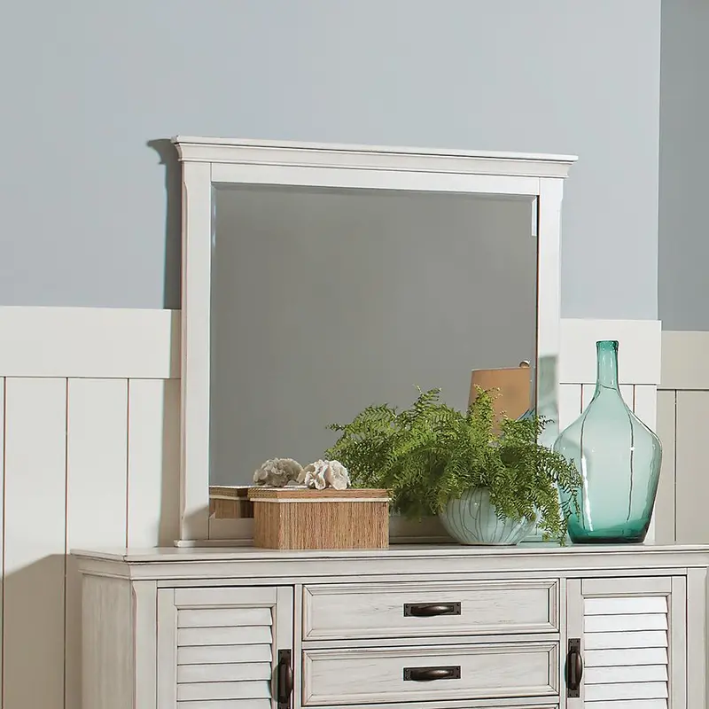Franco Antique White Rectangular Wall Mirror With Decorative Frame 1
