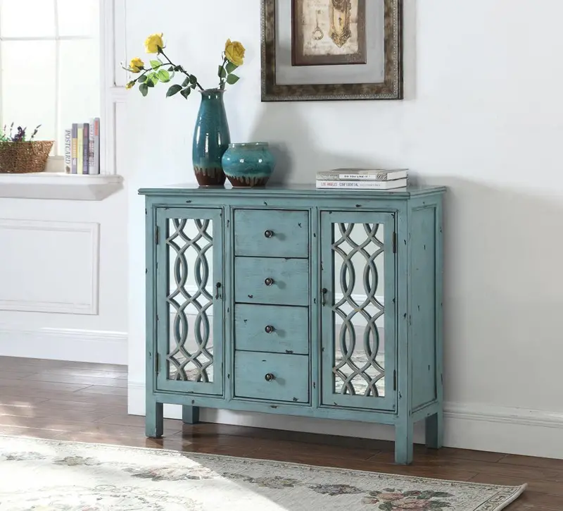 French Country Blue Painted Accent Cabinet With Antique Hardware 1
