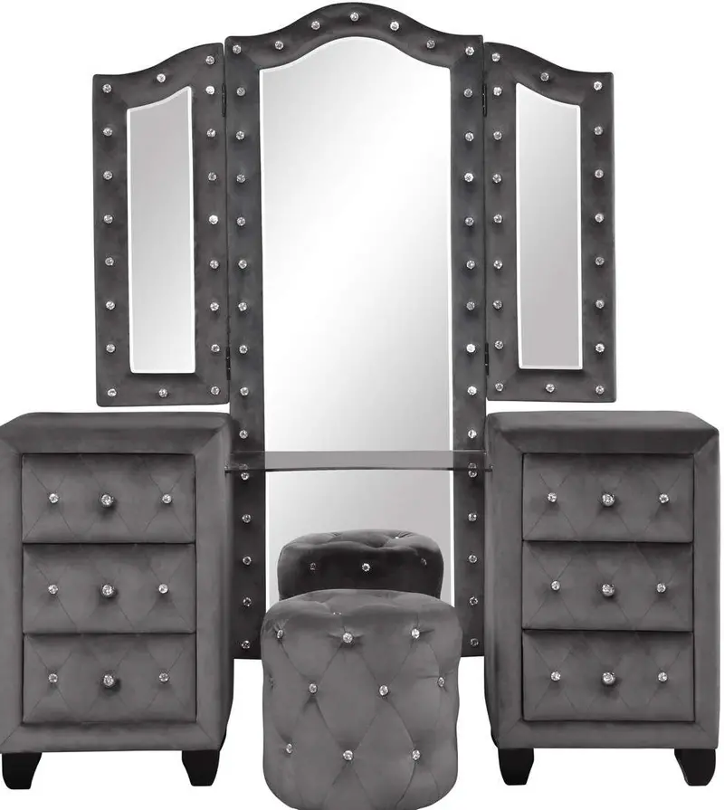 Galaxy Home Sophia Gray Vanity Table With Mirror 1