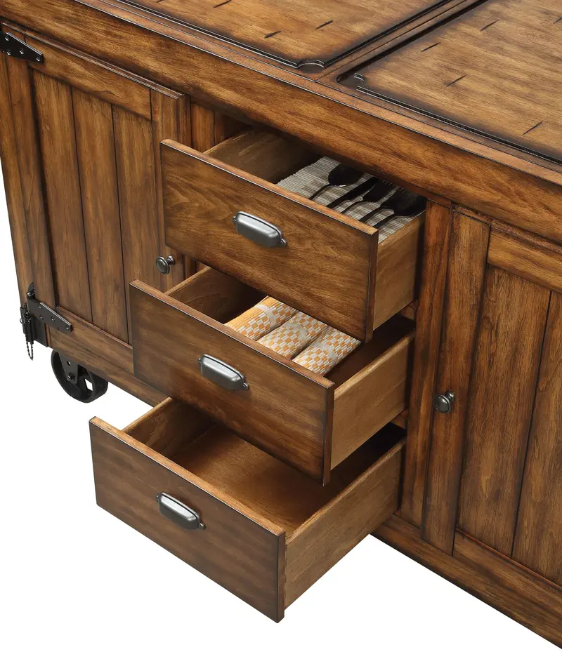 Kabili Antique Tobacco-Stained Kitchen Cart With Open Shelving 1
