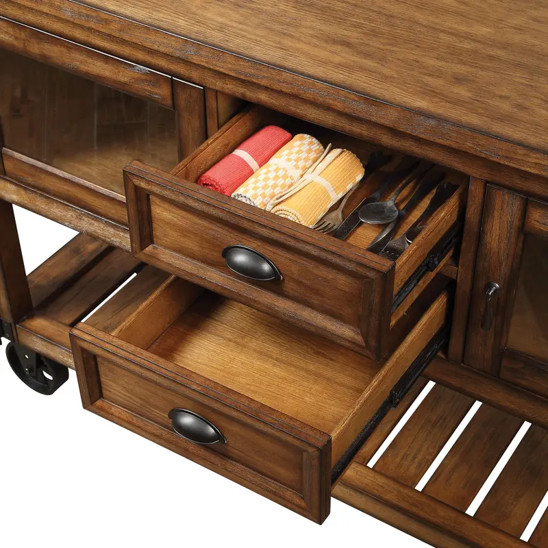 Kadri Distressed Chestnut Kitchen Island On Wheels 1