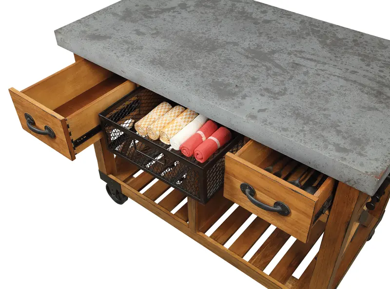 Kailey Antique Oak Rolling Kitchen Island Cart With Storage 1