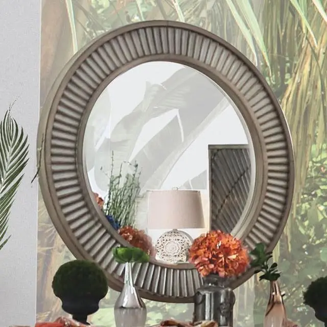 Kamalah Antique-Style Gray Round Wall Mirror 1