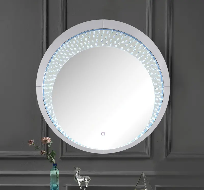 Led-Illuminated Mirrored Wall Decor With Faux Crystal Embellishments – Nysa Series 1