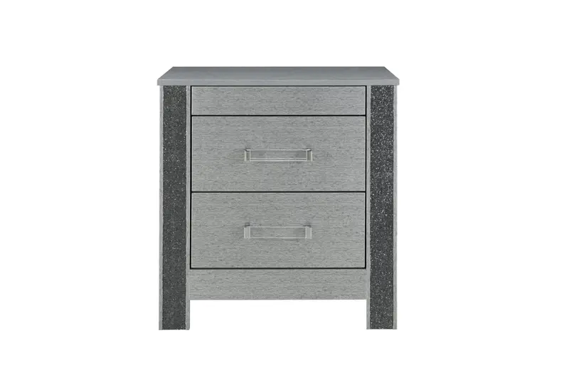 Logan Silver Metallic Nightstand With Soft-Close Drawers 1