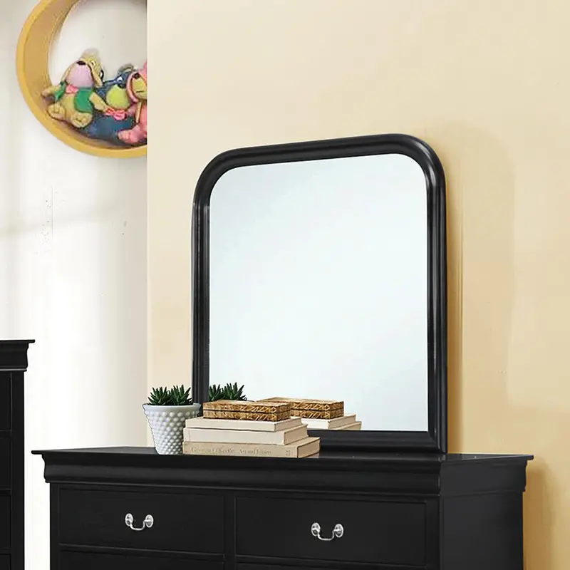 Louis Philippe Black Square Dresser Mirror – Rounded Edge Detailing 1