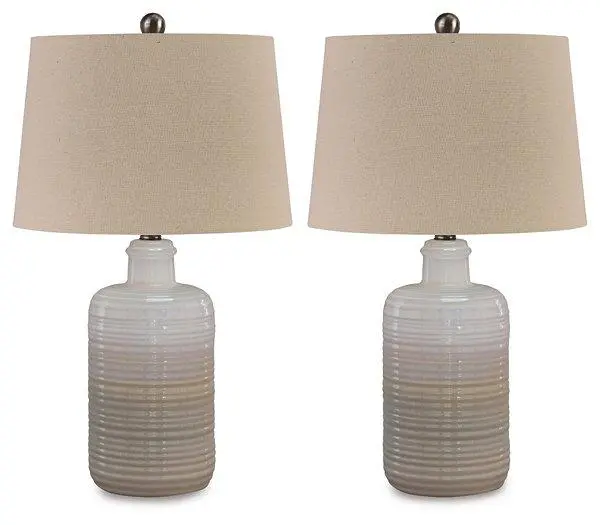 Marnina Ceramic Table Lamps – Pair With Linen Shades 1