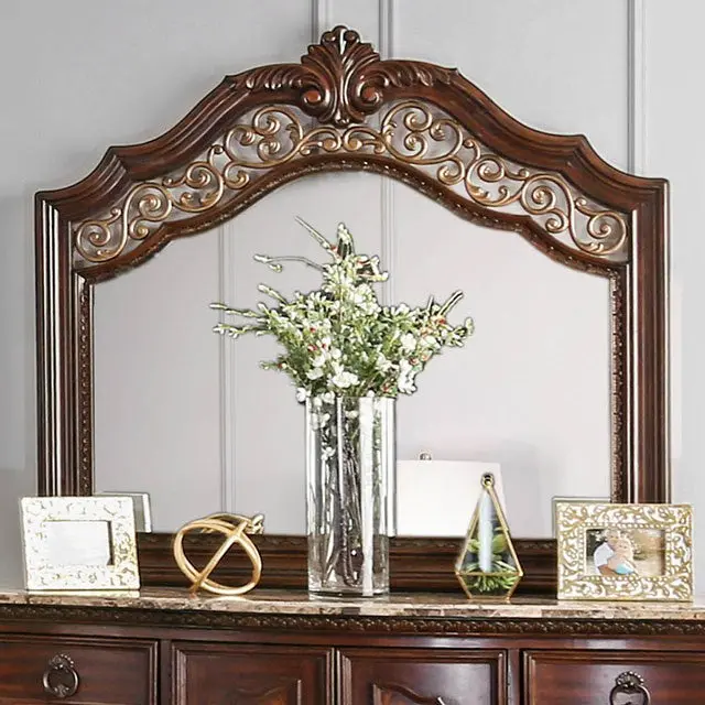 Menodora Full-Length Mirror – Ornate Brown Cherry Frame With Beveled Glass 1