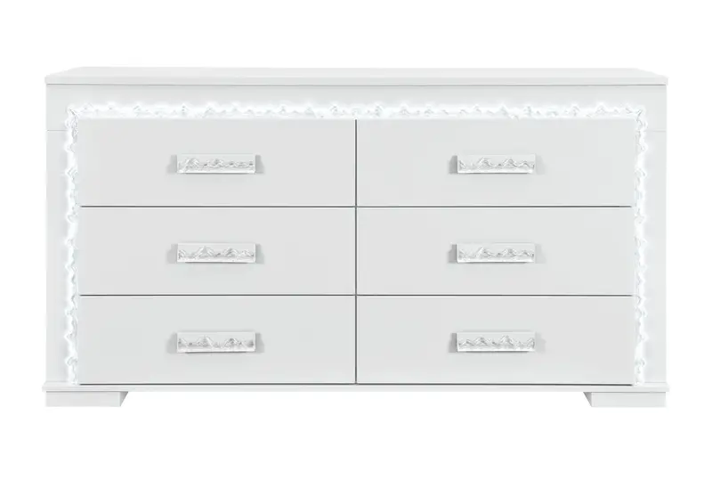 Naomi Silver Marble 7-Drawer Led Dresser 1
