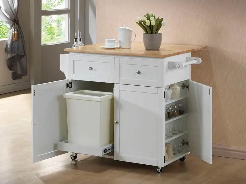 Natural Brown And White Transitional Kitchen Cart 1