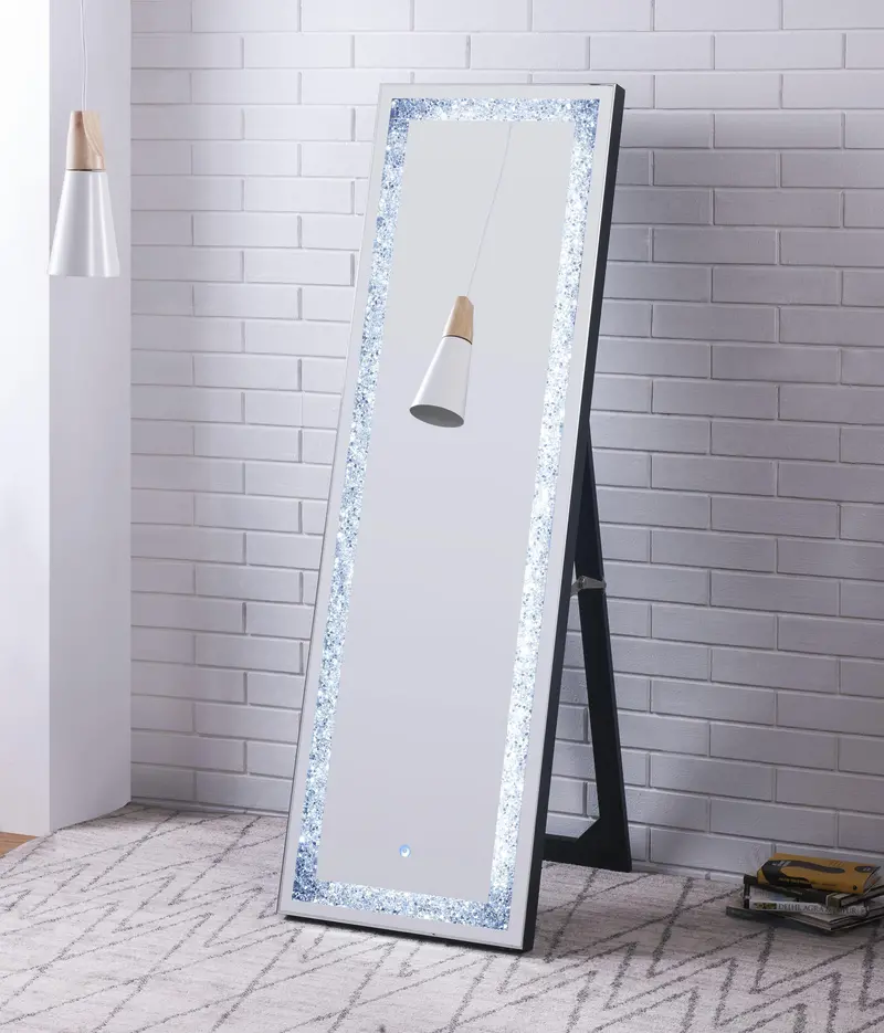Noralie Led Floor Mirror With Full-Length Mirrored Surface And Faux Diamond–Framed Edges 1