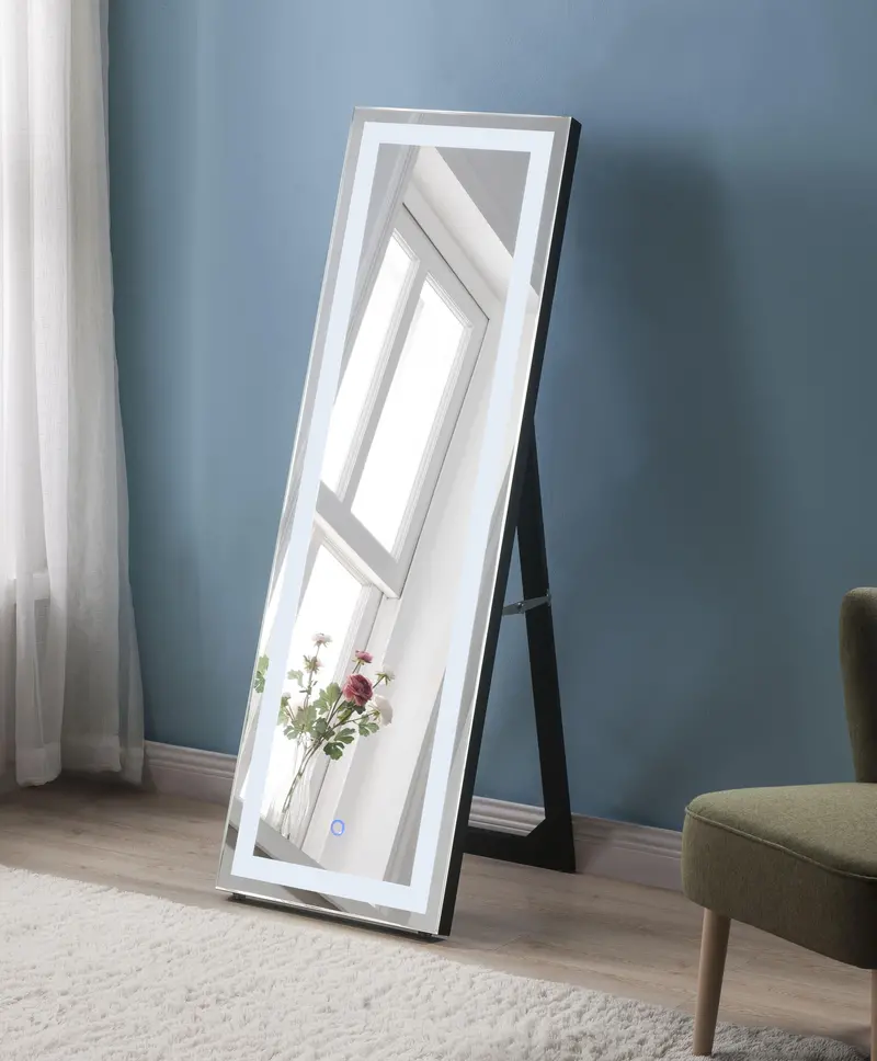 Nyoka Illuminated Floor Mirror With Mirrored Frame And Ambient Led Lighting 1