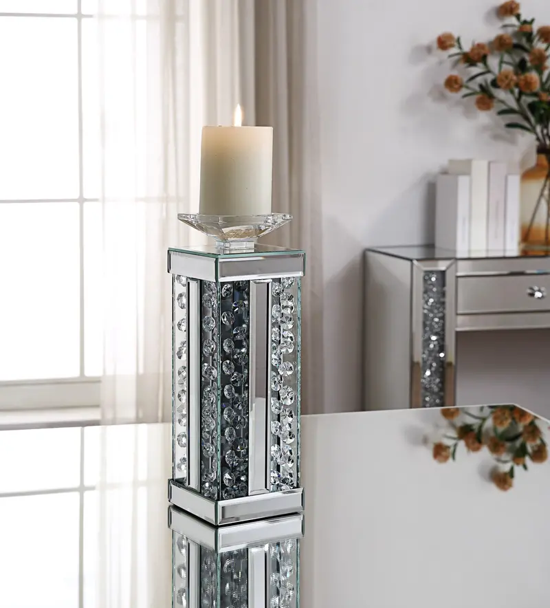 Nysa Decorative Candleholder With Mirrored Base And Faux Crystal Highlights 1
