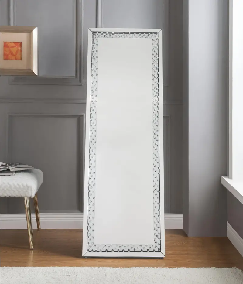 Nysa Full-Length Floor Mirror With Mirrored Border And Faux Crystal Trim 1