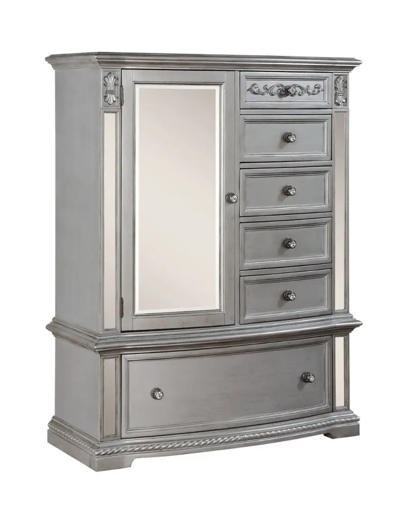 Pamela 6-Drawer Tall Chest In Silver Metallic Finish 1