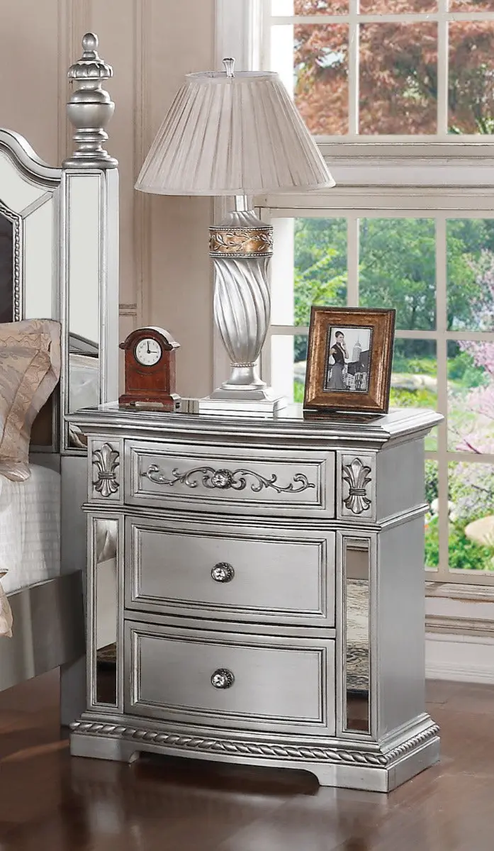 Pamela Nightstand In Silver Metallic Finish 1