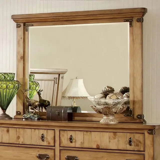 Pioneer Weathered Elm Wall Mirror – Distressed Wood Frame 1