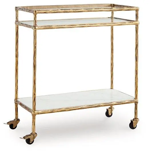 Plattfield Rolling Bar Cart With Glass Shelving 1