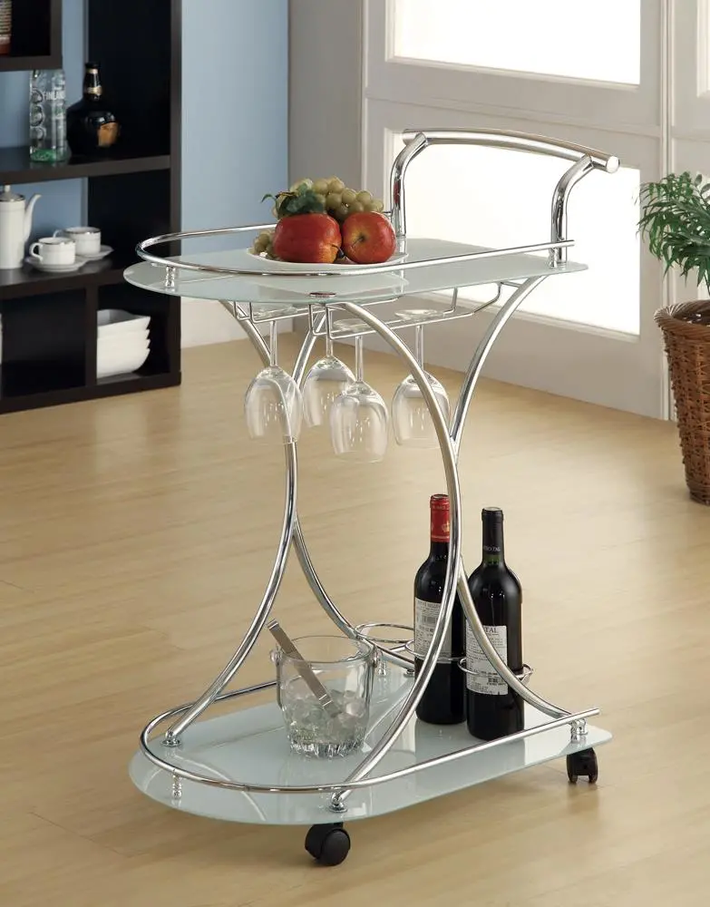 Polished G910002 Chrome Serving Cart With Three-Tier Design And Removable Tray Top 1