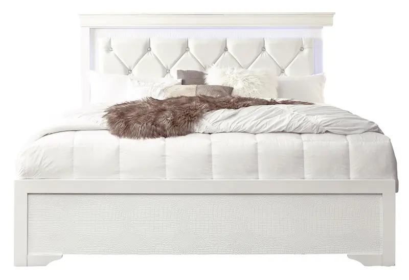 Pompei Metallic White Full Led Platform Bed – Sleek & Functional 1