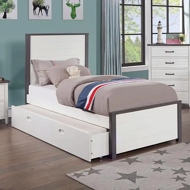 Priam Stylish Full And Twin Bed – White/Gray, Pink, Chrome, Or Yellow Accents 1