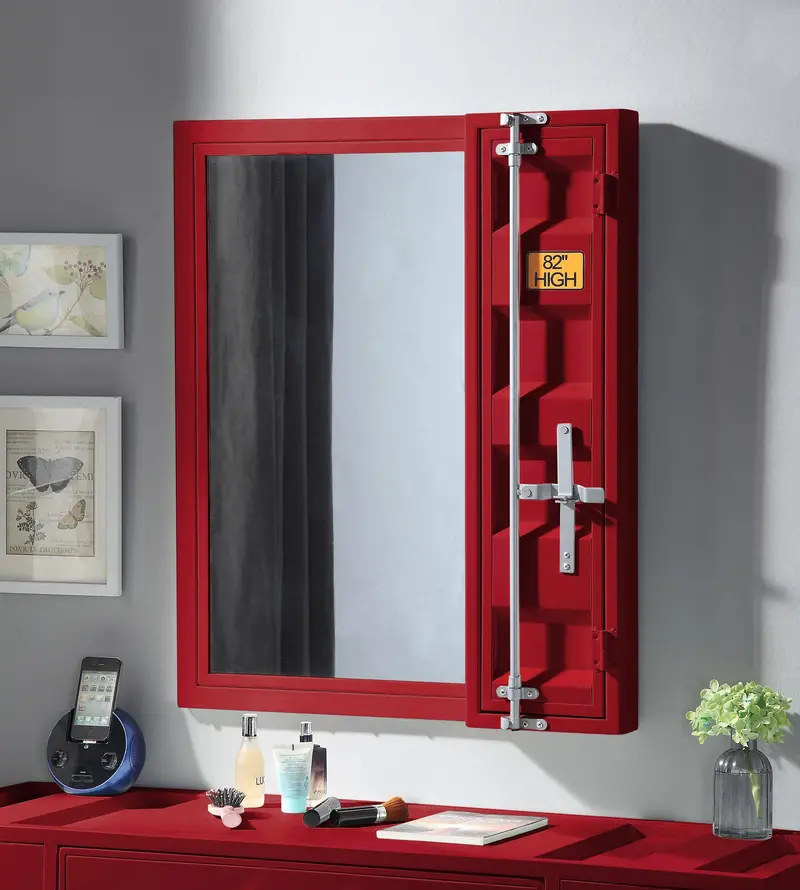 Red Cargo Vanity Mirror With Modern Frame 1