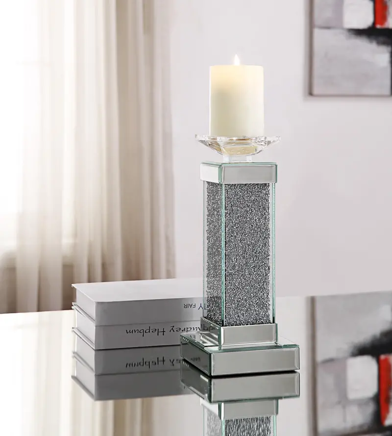 Rekha Decorative Mirrored Candleholder With Faux Crystal Accents 1