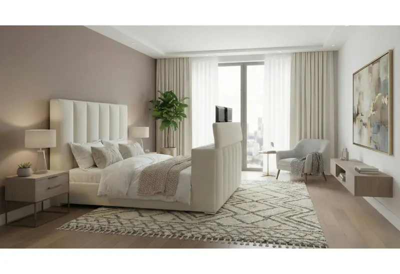 Serenity Crema Queen Bed With Audio System, Adjustable Tv Lift & Fire Feature 1