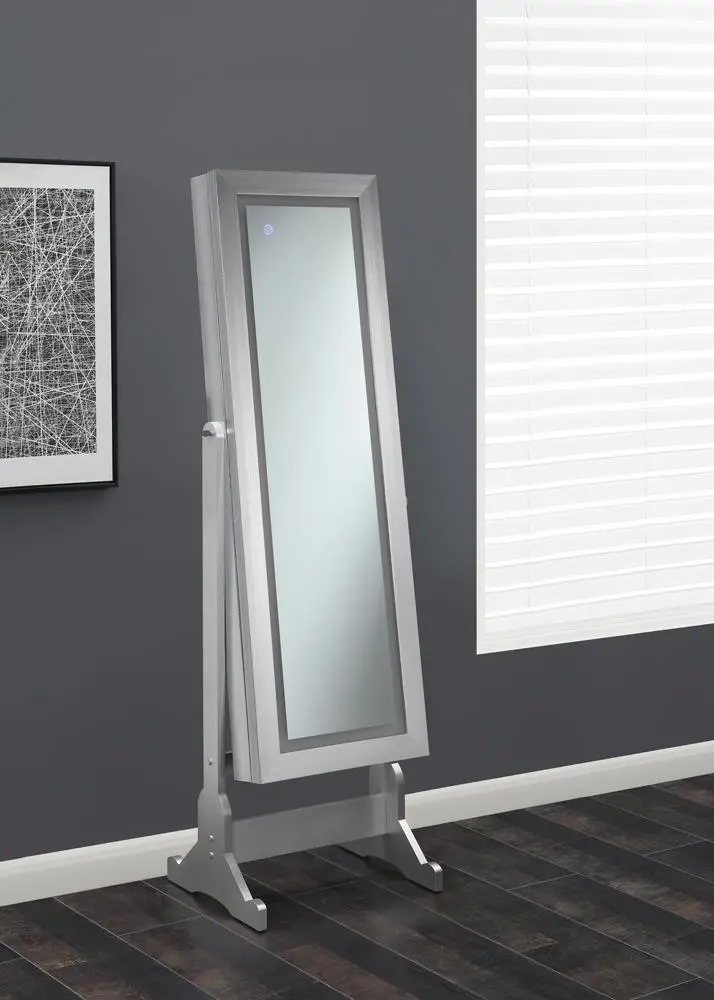 Silver-Finished Jewelry Armoire Cheval Mirror 1