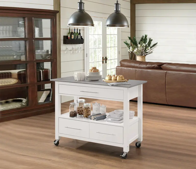 Stainless Steel And White Mobile Kitchen Cart – Ottawa Series 1