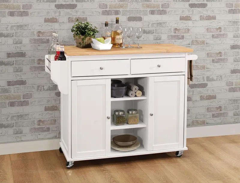Tullarick Natural Wood And White Kitchen Utility Cart 1