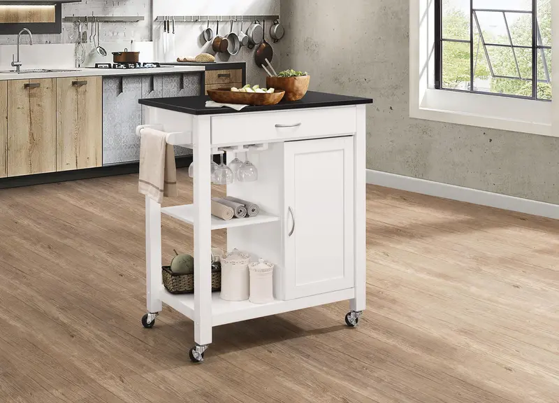Two-Tone Black-And-White Rolling Kitchen Cart – Ottawa Model 1