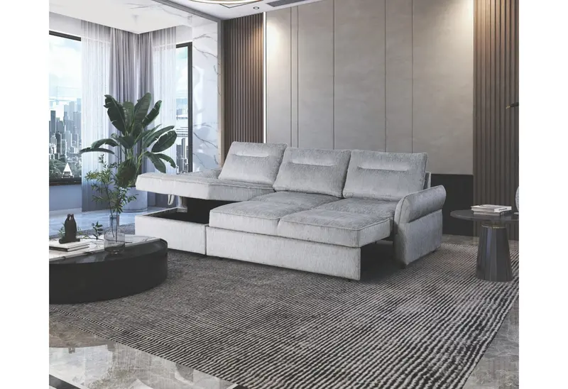 U0301 Grey Convertible Sofa Bed With Pull-Out Mattress 1