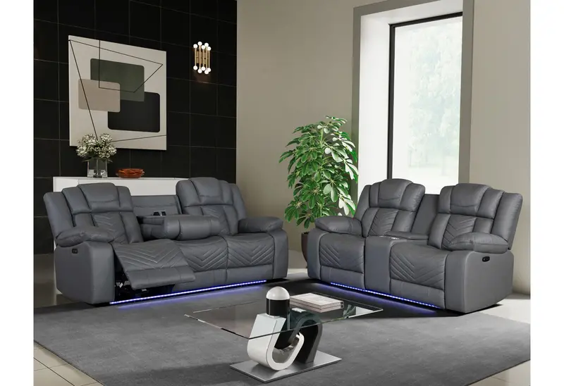 U7068 & U7069 Gray 10-Motor Power Reclining Sofa And Console Loveseat Set With Led And Surround Sound 1