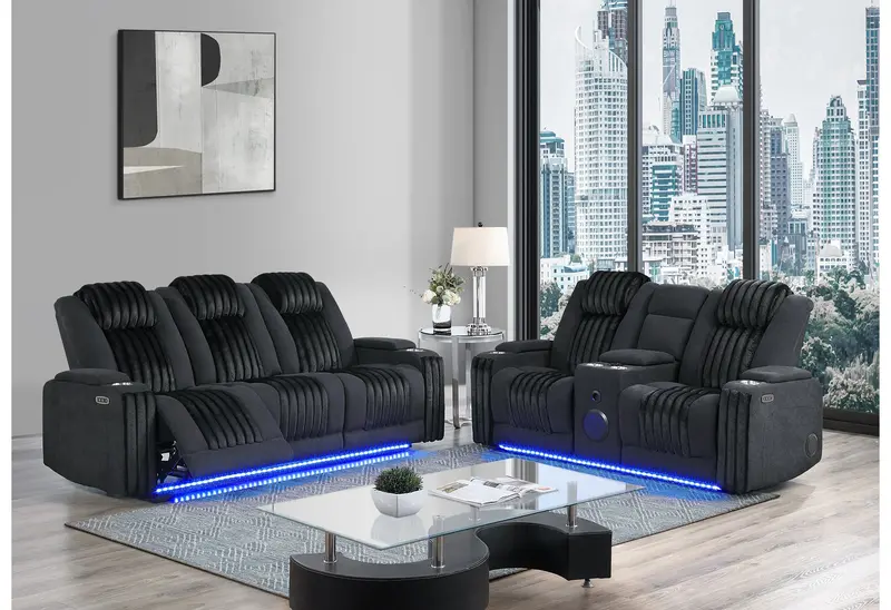 U8000 Black Power Sectional Bundle: Reclining Sofa And Console Loveseat 1