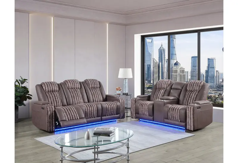 U8000 Brown Power Sectional Bundle: Reclining Sofa And Console Loveseat 1