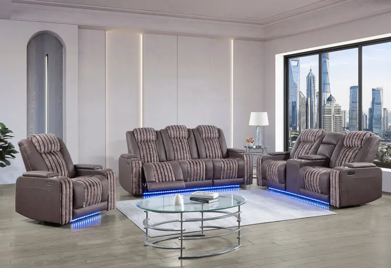 U8000 Brown Power Sectional Set: Reclining Sofa + Console Loveseat + Single Recliner 1